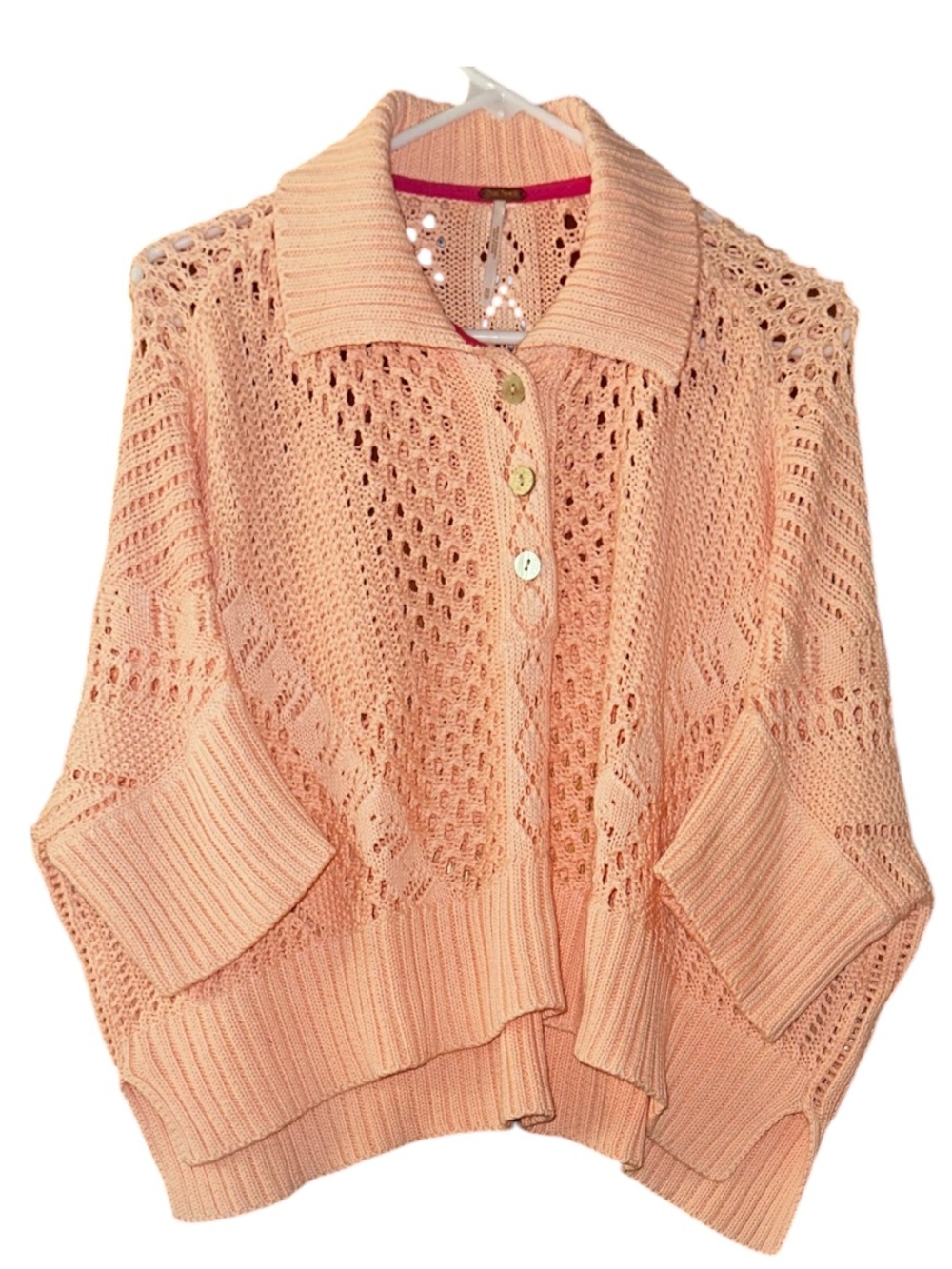 Free People Open-Knit Collared Button Front Sweater